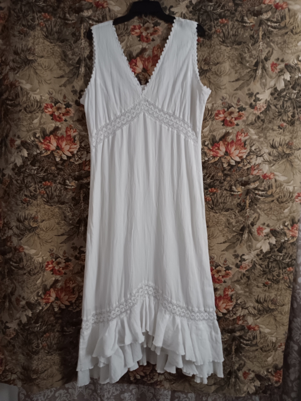 White Maxi Dress with Lace Trim - Women